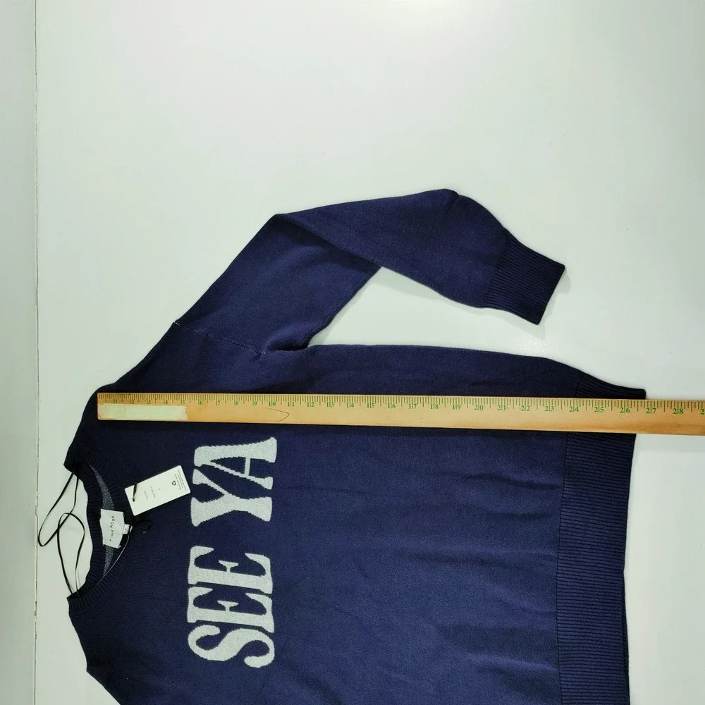 Pink Rose Navy Blue SEE YA Graphic Crewneck Sweater‎ Womens Size S